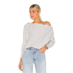 ALLSAINTS Ellie Sweater Grey Marl, Snaps, Off Shoulder, Sz XS